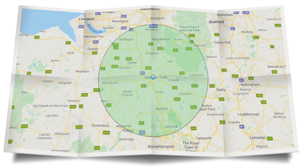 AEM Pest Control Operating Map.  Stoke On Trent and Surrounding Areas